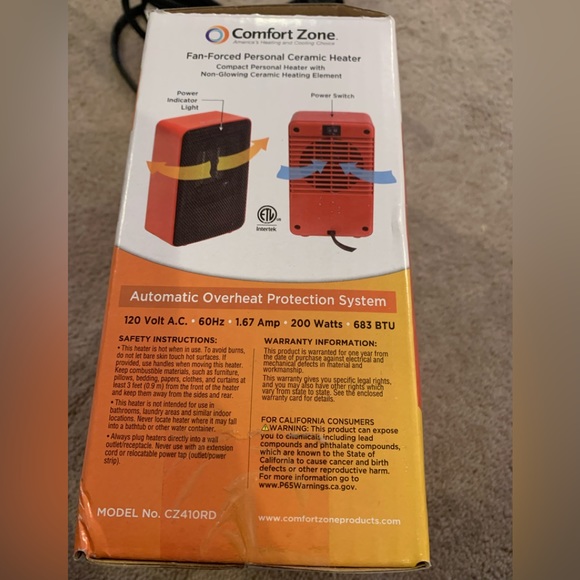 Comfort Zone CZ410RD Personal Desk Top Ceramic Heater - Red. (Brand New) - Picture 2 of 3